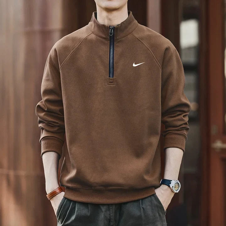 NK-Men's Vintage Half-Zip Pullover Casual Stand Collar Sweatshirt