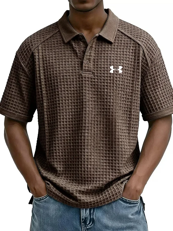 2026 New Men's Retro Waffle Knit Collar Short-Sleeve Polo Shirt/T-Shirt