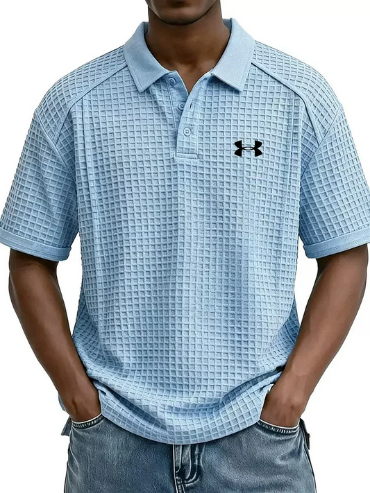2026 New Men's Retro Waffle Knit Collar Short-Sleeve Polo Shirt/T-Shirt