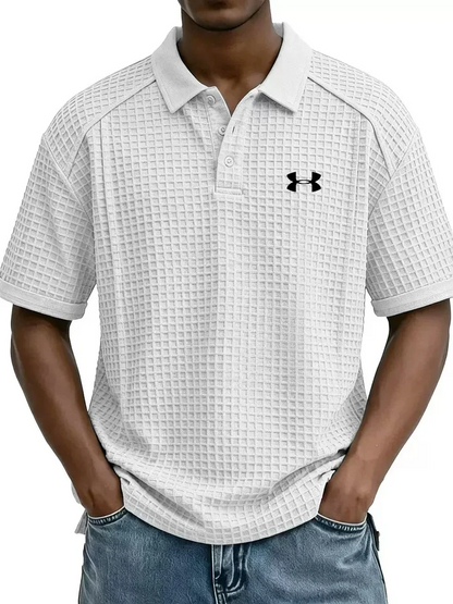 2026 New Men's Retro Waffle Knit Collar Short-Sleeve Polo Shirt/T-Shirt