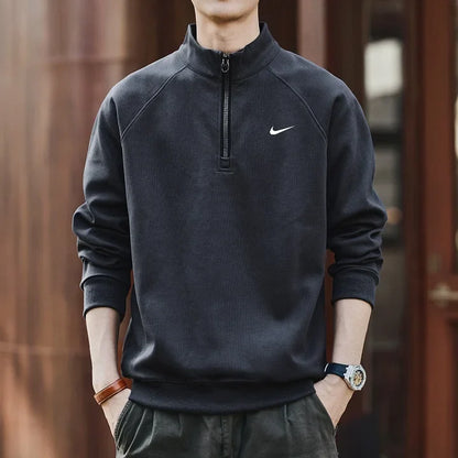 NK-Men's Vintage Half-Zip Pullover Casual Stand Collar Sweatshirt