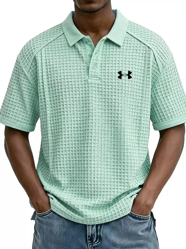 2026 New Men's Retro Waffle Knit Collar Short-Sleeve Polo Shirt/T-Shirt