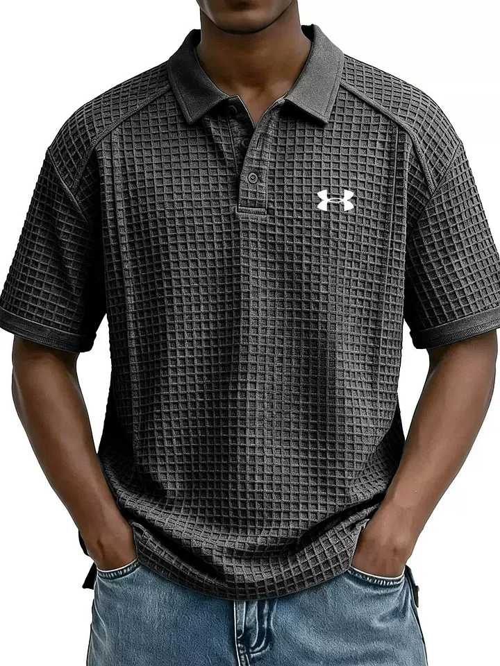 2026 New Men's Retro Waffle Knit Collar Short-Sleeve Polo Shirt/T-Shirt