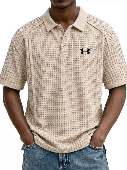 2026 New Men's Retro Waffle Knit Collar Short-Sleeve Polo Shirt/T-Shirt