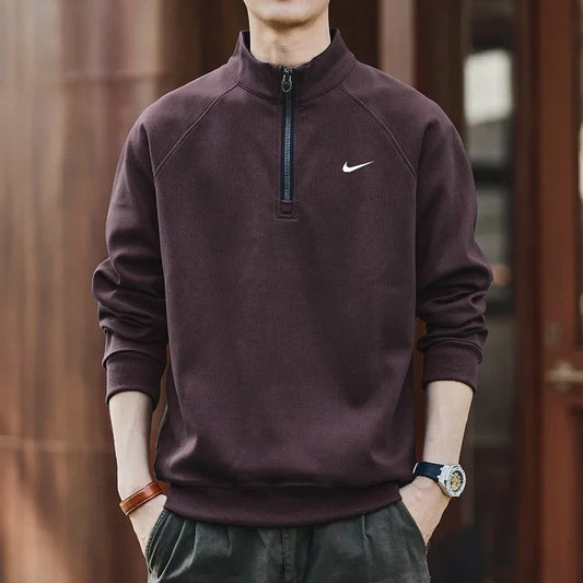 NK-Men's Vintage Half-Zip Pullover Casual Stand Collar Sweatshirt