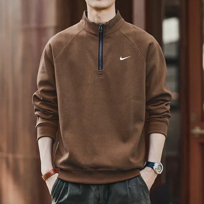 NK-Men's Vintage Half-Zip Pullover Casual Stand Collar Sweatshirt