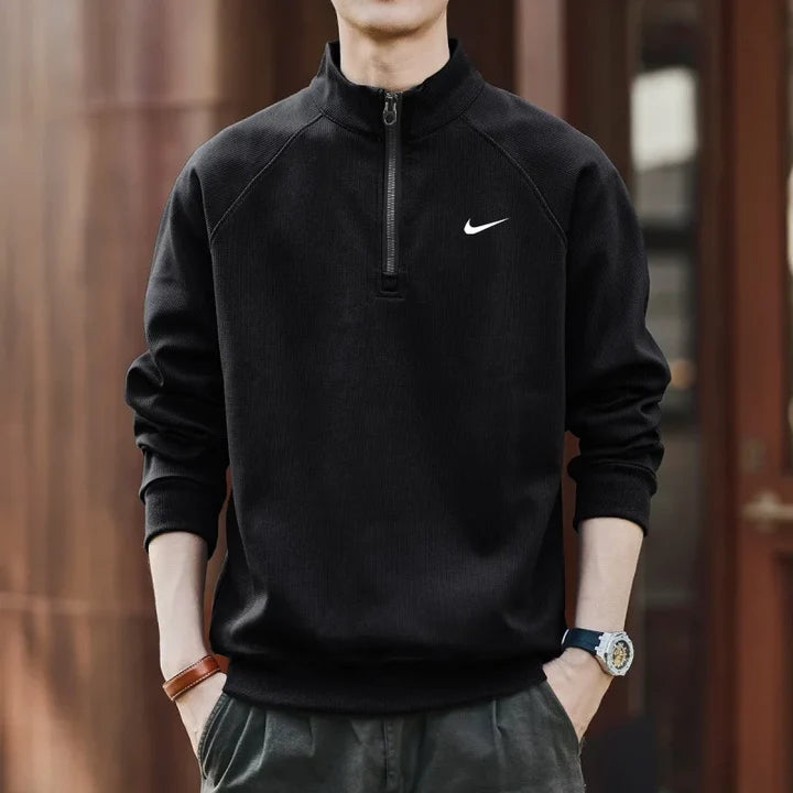 NK-Men's Vintage Half-Zip Pullover Casual Stand Collar Sweatshirt
